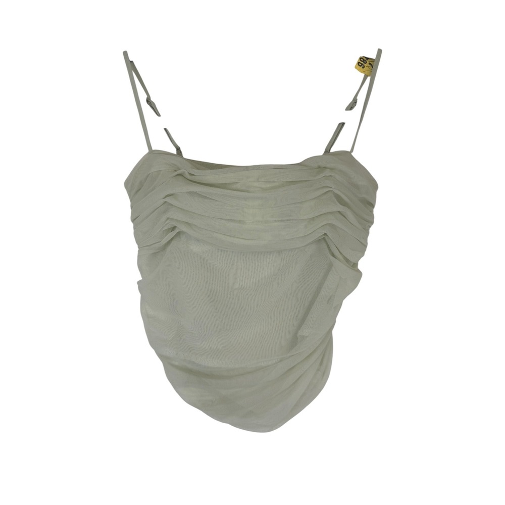 Babaton Aritzia Light Green Ruched Mesh Corset Top Size 0 Adjustable Straps